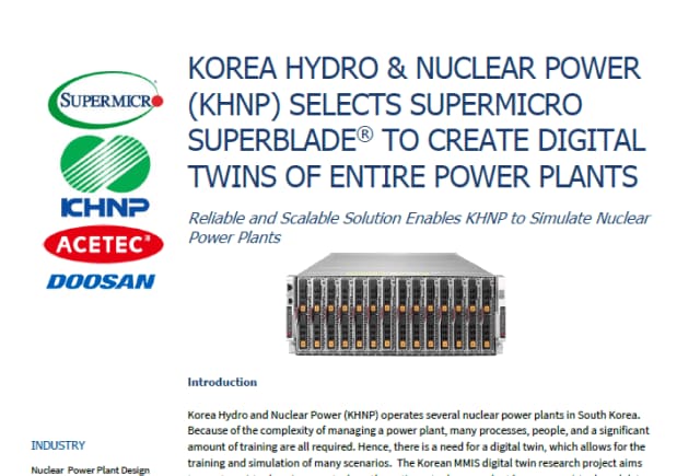 Korea Hydro and Nuclear Power Selects Supermicro SuperBlade® to Create Digital Twins of Entire Power Plants