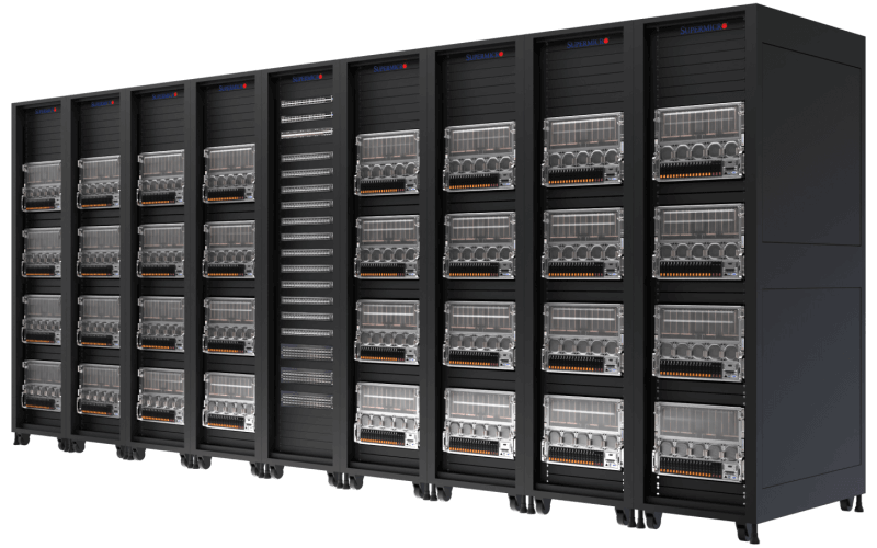Supermicro air-cooled, 9-rack, 32x 8U 8-GPU SuperCluster Scalable Unit