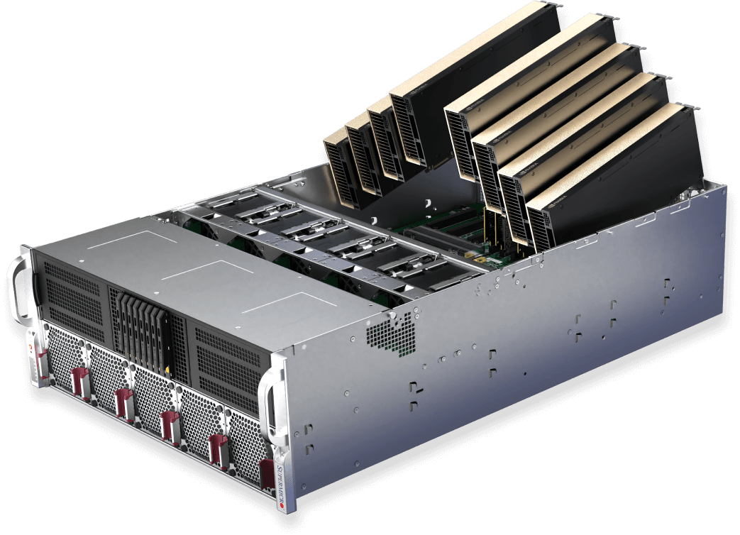 Supermicro 4U AI Factory system SYS-422GA-NRT, angled view with GPUs pulled out
