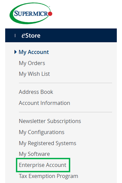 Screenshot - eStore Enterprise Account